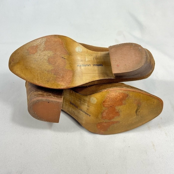 Chinese Laundry Kelso Slip On Open Back Asymmetrical Split Tan Suede Ankle Boots - Picture 9 of 9